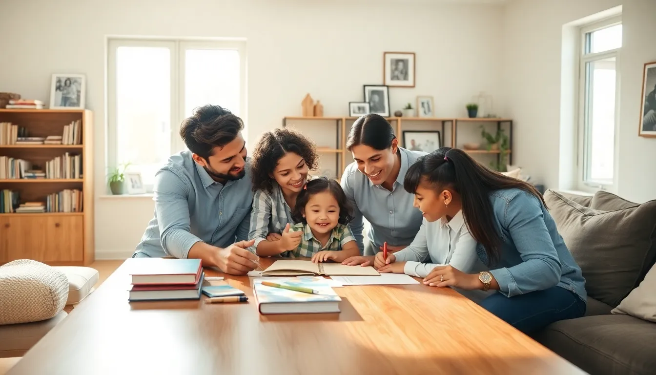 family engaging positively in a modern living room setting.