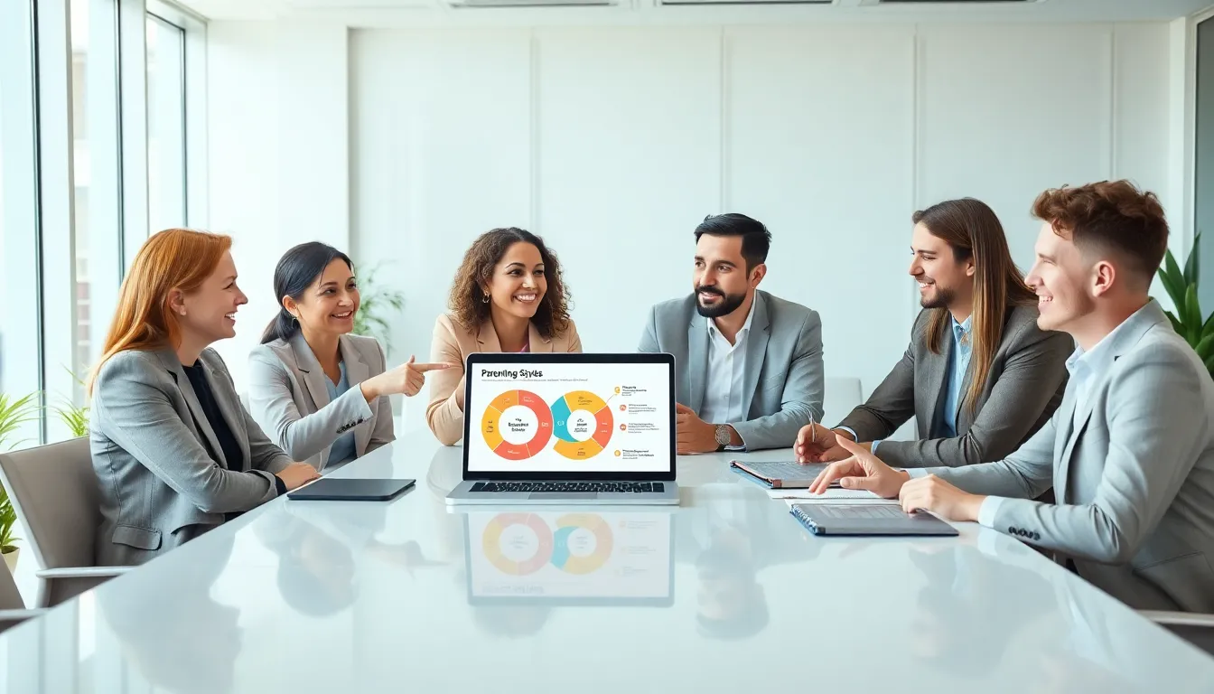 diverse parents discussing different parenting styles in a modern office.