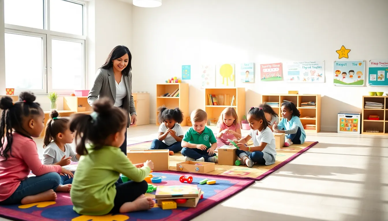 diverse children engaged in collaborative learning in a bright classroom.