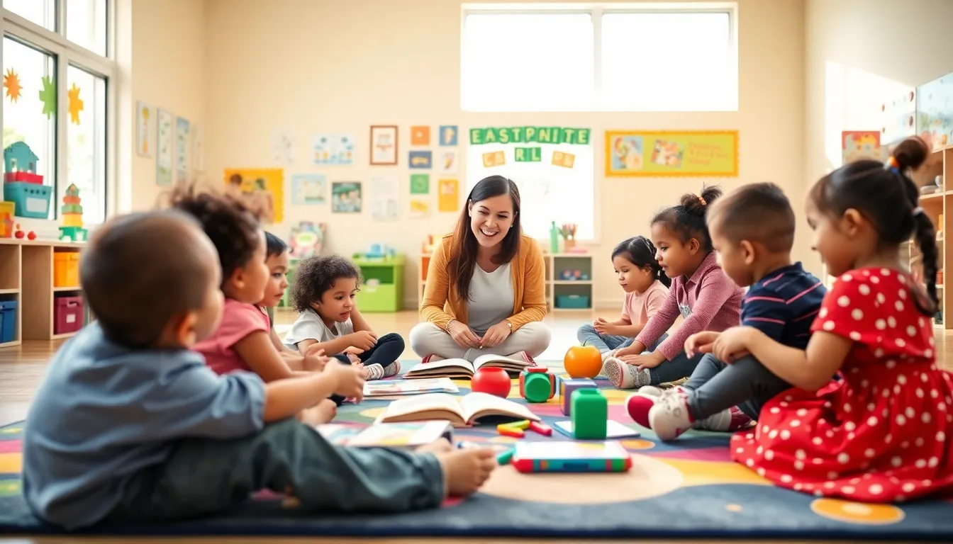 children learning in a bright, welcoming classroom environment.